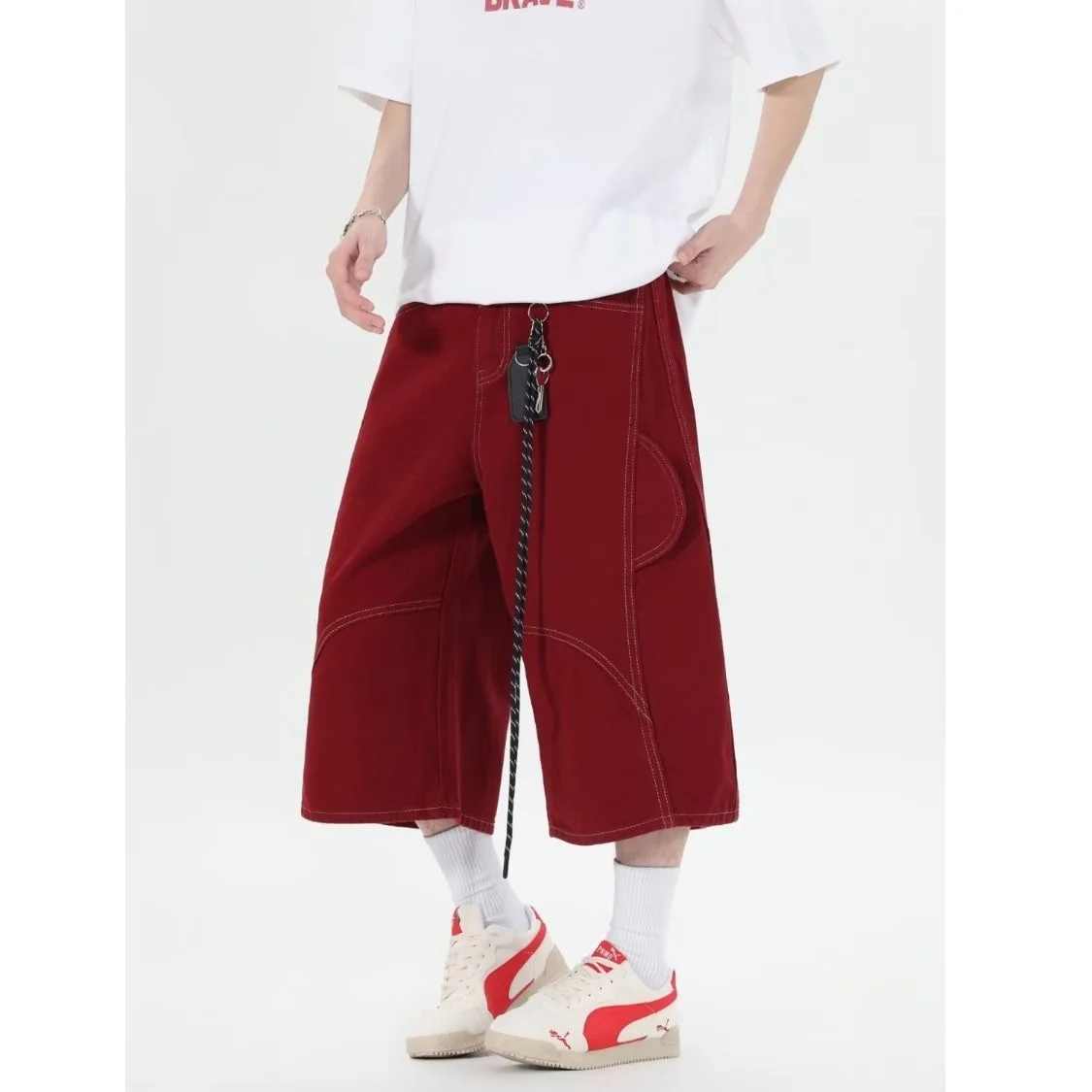 Men Unisex Cargo Safari Capri Pants Shorts Male Red Draped Bright Line Multi Pockets Shorts Handsome Daily Streetwear Shorts
Men Unisex Cargo Safari Capri Pants Shorts Male Red Draped Bright Line Multi Pockets Shorts Handsome Daily Streetwear Shorts