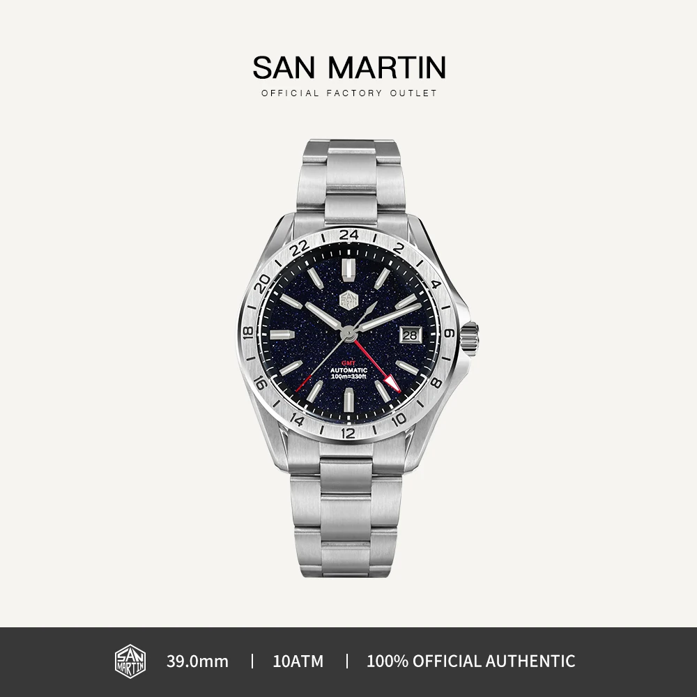 San Martin Design GMT Роскошные мужские часы с авантюрином и драгоценным камнем, циферблат NH34, автоматические механические наручные часы из нержавеющей стали, 100 м SN0129
San Martin Design GMT Роскошные мужские часы с авантюрином и драгоценным камнем, циферблат NH34, автоматические механические наручные часы из нержавеющей стали, 100 м SN0129