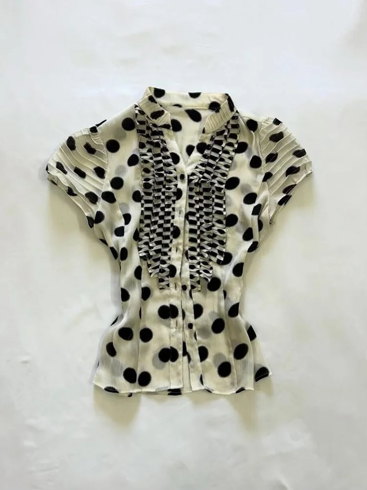 Slimming Polka Dot V Neck Short Sleeve Shirt Women's Commute Style Korean Version Cotton Blend Casual Fashion Top
Slimming Polka Dot V Neck Short Sleeve Shirt Women's Commute Style Korean Version Cotton Blend Casual Fashion Top
