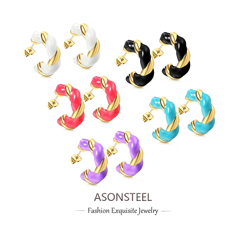 ASONSTEEL Classic Oval C-Shaped Stripe Stud Earrings White Drop Oil Fried Dough Twists Mixed Color Stainless Steel Metal Women
ASONSTEEL Classic Oval C-Shaped Stripe Stud Earrings White Drop Oil Fried Dough Twists Mixed Color Stainless Steel Metal Women