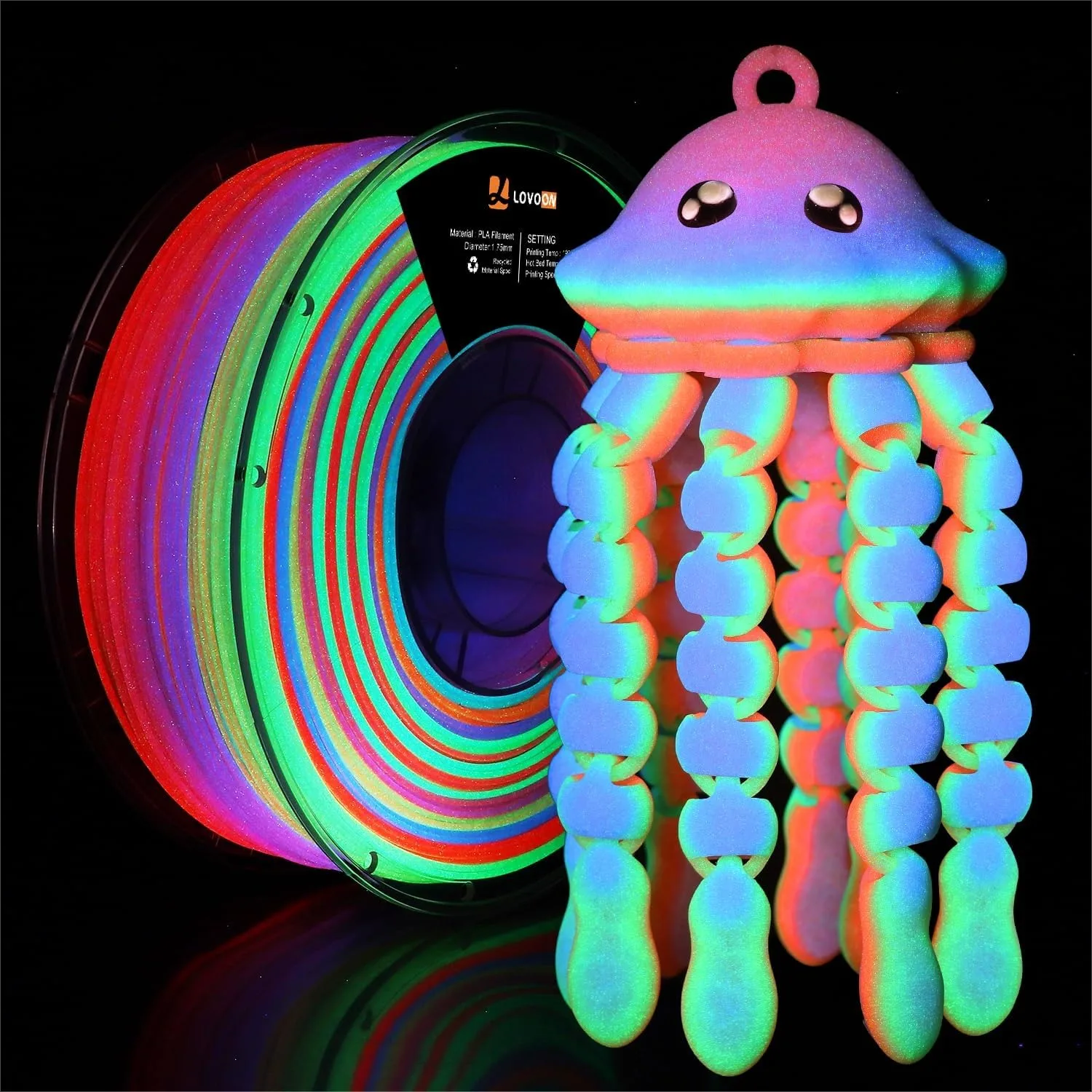 Luminous Rainbow PLA Filament 1.75mm, Glow in the Dark 3D Printer Filament for Halloween Christmas Decorations, 1KG Spool
Luminous Rainbow PLA Filament 1.75mm, Glow in the Dark 3D Printer Filament for Halloween Christmas Decorations, 1KG Spool