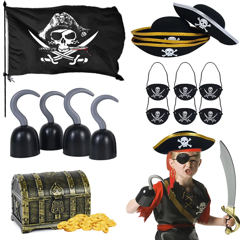 Halloween Pirate Cosplay Party Set Pirate Eye Patches Pirate Flag Skull Print Pirate Captain Costume Cap for Halloween Kids Gift
Halloween Pirate Cosplay Party Set Pirate Eye Patches Pirate Flag Skull Print Pirate Captain Costume Cap for Halloween Kids Gift