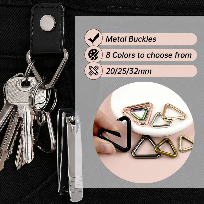 5/10Pcs 16-38mm Triangle Metal Ring Spring Clip Buckle Open Snap Hook Clasp Keychain Bag Strap Carabiner Hardware Accessories 
5/10Pcs 16-38mm Triangle Metal Ring Spring Clip Buckle Open Snap Hook Clasp Keychain Bag Strap Carabiner Hardware Accessories