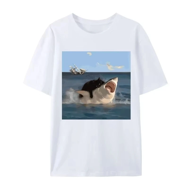 Летняя женская футболка с кошачьими укусами и акулой, забавная хлопковая футболка с графическим принтом и круглым вырезом, с коротким рукавом, повседневная модная уличная одежда, мода
Летняя женская футболка с кошачьими укусами и акулой, забавная хлопковая футболка с графическим принтом и круглым вырезом, с коротким рукавом, повседневная модная уличная одежда, мода