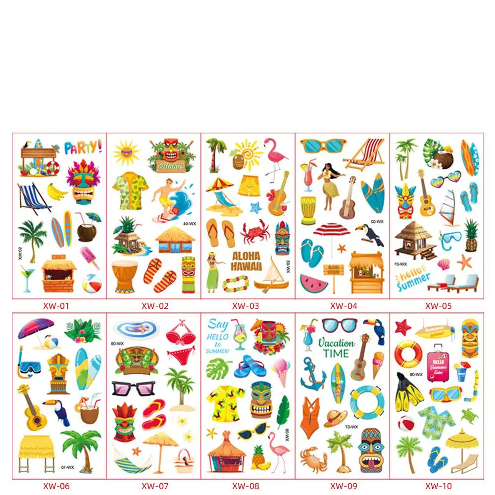 10Pcs/set Hawaiian Party Beach Temporary Tattoo Sticker Waterproof Hippie Groovy Tattoo Sticker Party Birthday Party Decoration
10Pcs/set Hawaiian Party Beach Temporary Tattoo Sticker Waterproof Hippie Groovy Tattoo Sticker Party Birthday Party Decoration