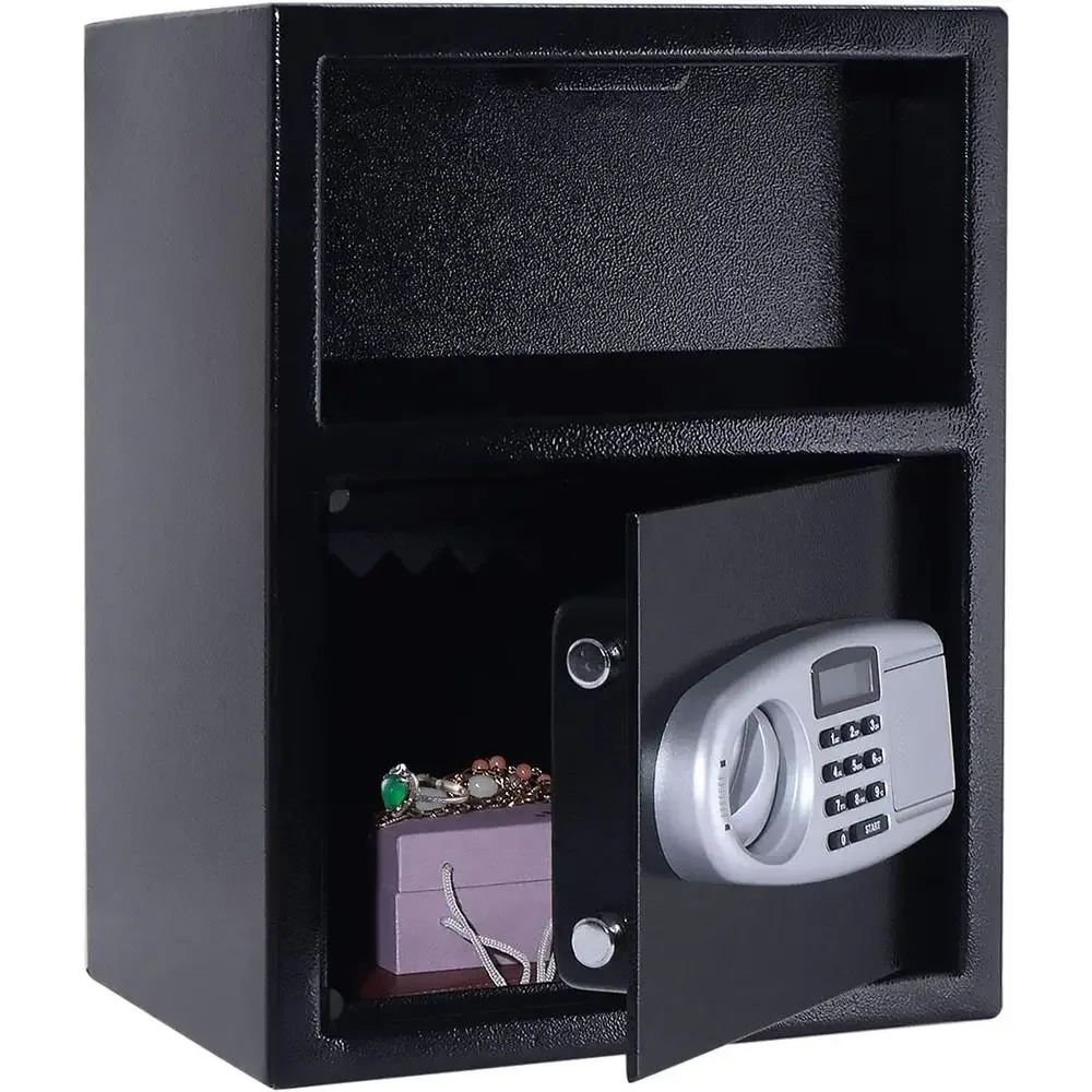 Digital Keypad Safe with Deposit Slot and Two Encryption Keys, Black
Digital Keypad Safe with Deposit Slot and Two Encryption Keys, Black
