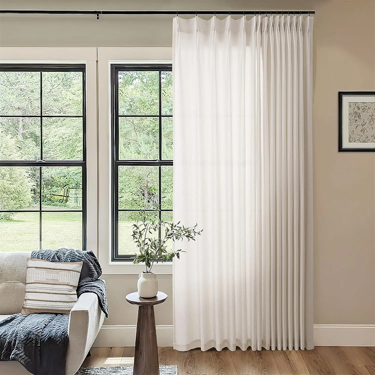 Semi Sheer Linen Curtains 72x102 Inch, Pinch Pleated Extra Wide for Sliding Door, Light Filtering for Living Room
Semi Sheer Linen Curtains 72x102 Inch, Pinch Pleated Extra Wide for Sliding Door, Light Filtering for Living Room