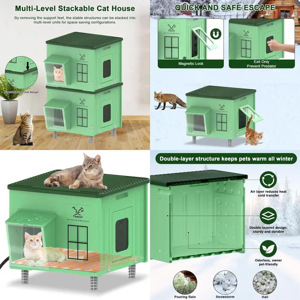 Weatherproof Outdoor Heated Cat Shelter with Escape Hatches, 17.7x17x17.5 Green, Ideal for Feral and Stray Cats
Weatherproof Outdoor Heated Cat Shelter with Escape Hatches, 17.7x17x17.5 Green, Ideal for Feral and Stray Cats