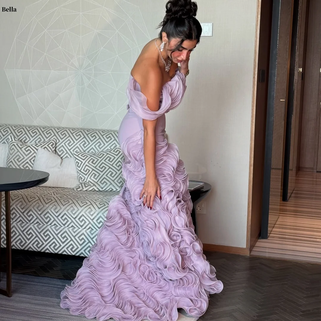 Bella Customized Lavender Chiffon Prom Dresses Elegant Off Shoulder Mermaid vestidos de noche Ruffle Formal Evening Floor Length
Bella Customized Lavender Chiffon Prom Dresses Elegant Off Shoulder Mermaid vestidos de noche Ruffle Formal Evening Floor Length