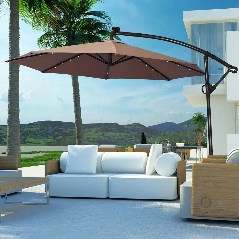 10FT Patio Offset Umbrella Solar Powered LED 360degrees Rotation Aluminum Brown
10FT Patio Offset Umbrella Solar Powered LED 360degrees Rotation Aluminum Brown