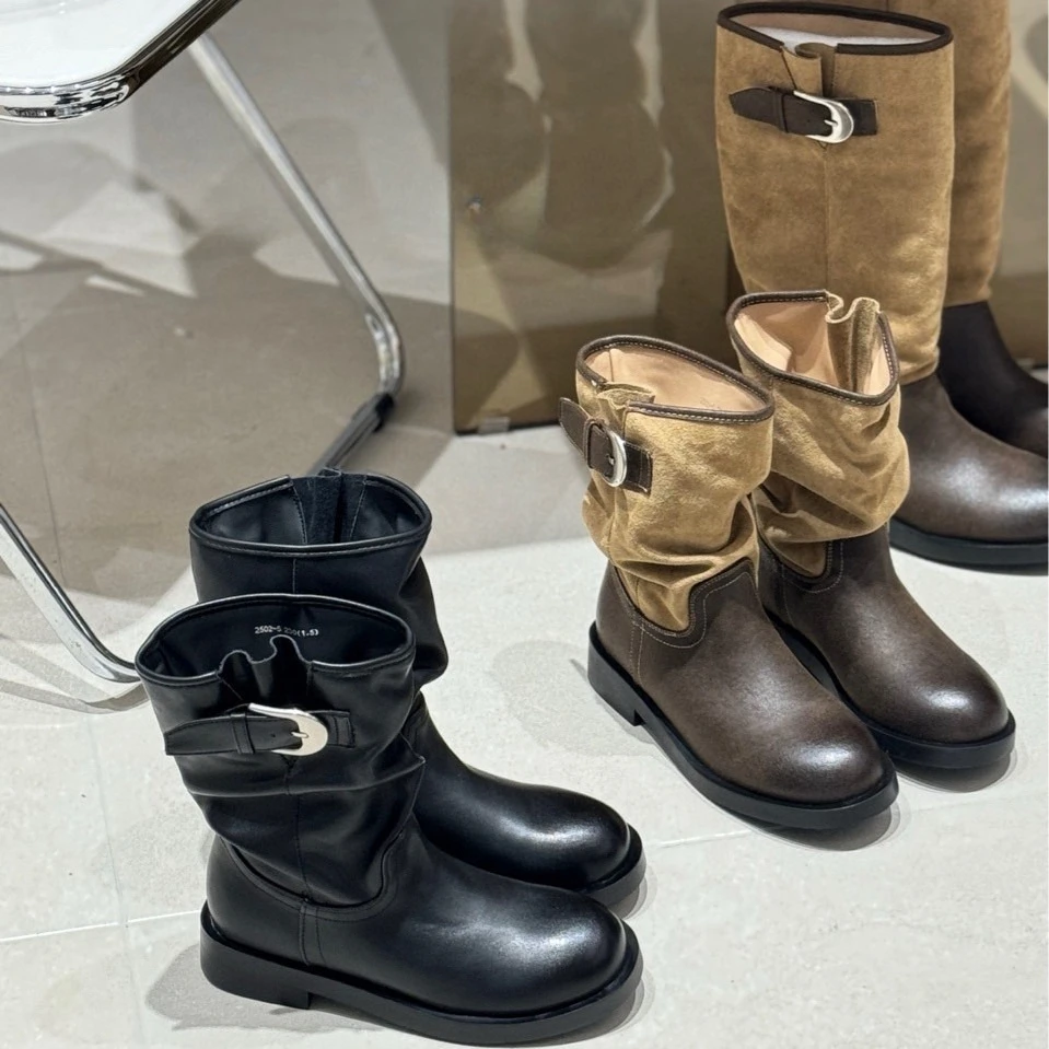 Women Boots Retro Belt Buckle Long Leg Knight Boots Outdoors British Style Patchwork Pleated Calf Comfort Boots Fashion Winter
Women Boots Retro Belt Buckle Long Leg Knight Boots Outdoors British Style Patchwork Pleated Calf Comfort Boots Fashion Winter