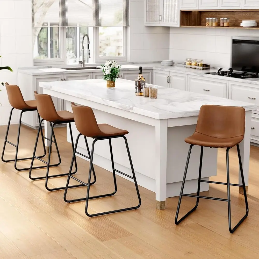 Set of 4, 26 Counter Height Bar Stools with PU Leather, Metal Legs, and Footrest in Brown
Set of 4, 26 Counter Height Bar Stools with PU Leather, Metal Legs, and Footrest in Brown