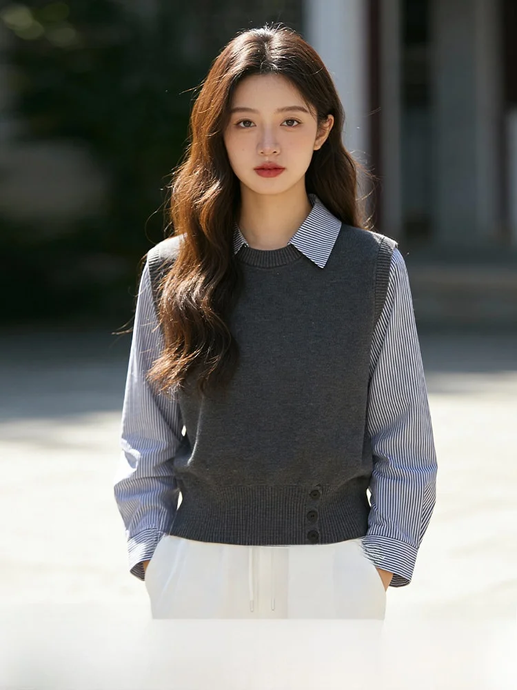 Женский зимний свитер-жилет больших размеров с полосатыми вставками, имитация двухслойности, приталенный крой, круглый вырез, в университетском стиле, из полиэфирного волокна
Женский зимний свитер-жилет больших размеров с полосатыми вставками, имитация двухслойности, приталенный крой, круглый вырез, в университетском стиле, из полиэфирного волокна