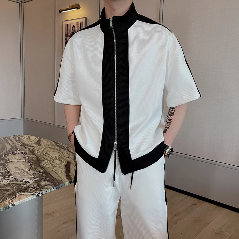Summer 2 Piece Set Fashion Contrast Color Sports Suit Loose Short Sleeve Shirt Pants Social Streetwear Tracksuits Men Clothing
Summer 2 Piece Set Fashion Contrast Color Sports Suit Loose Short Sleeve Shirt Pants Social Streetwear Tracksuits Men Clothing