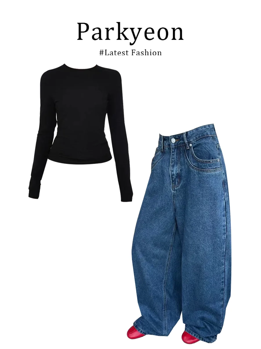Parkyeon2025 Black Backless Slim Fit Long Sleeve T-Shirt And Jeans Women's Fashion Set Early Autumn Casual Wear Outfit
Parkyeon2025 Black Backless Slim Fit Long Sleeve T-Shirt And Jeans Women's Fashion Set Early Autumn Casual Wear Outfit