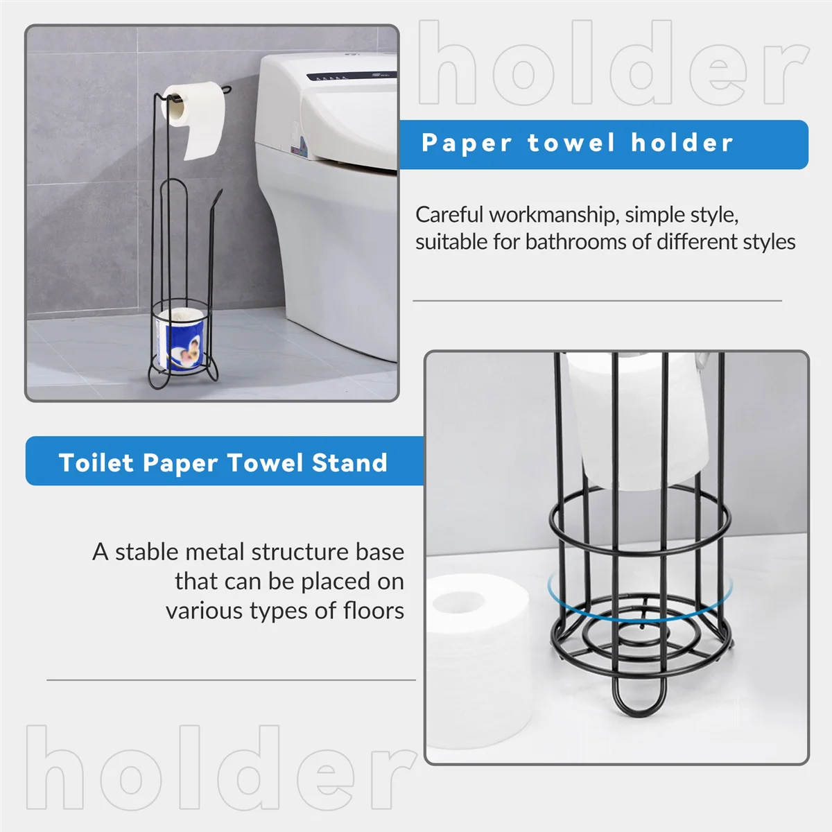 ABKM Stainless Steel Floor Standing Paper Roll Towel Holder Stand Organizer Toilet Paper Rack Bathroom Vertical Storage Bask
ABKM Stainless Steel Floor Standing Paper Roll Towel Holder Stand Organizer Toilet Paper Rack Bathroom Vertical Storage Bask