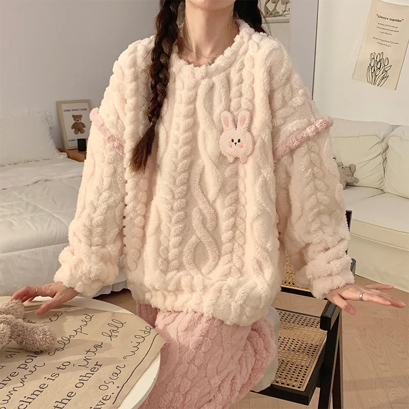 Women's Coral Fce Pajamas Set Thiened Flannel Long Sve round Ne Home Clothes plus Size Purple Rabbit Fce Winter
Women's Coral Fce Pajamas Set Thiened Flannel Long Sve round Ne Home Clothes plus Size Purple Rabbit Fce Winter