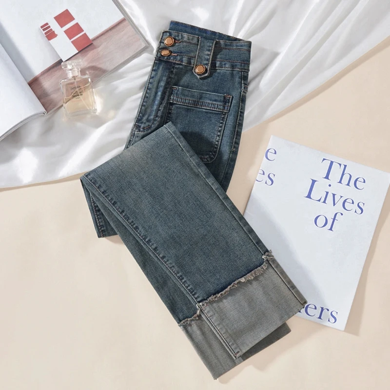 High Waist Straight Leg Denim Jeans Women's Patchwork Flip Design Double Buckle Elastic Vintage Smoke Tube Pants Casual Wear
High Waist Straight Leg Denim Jeans Women's Patchwork Flip Design Double Buckle Elastic Vintage Smoke Tube Pants Casual Wear