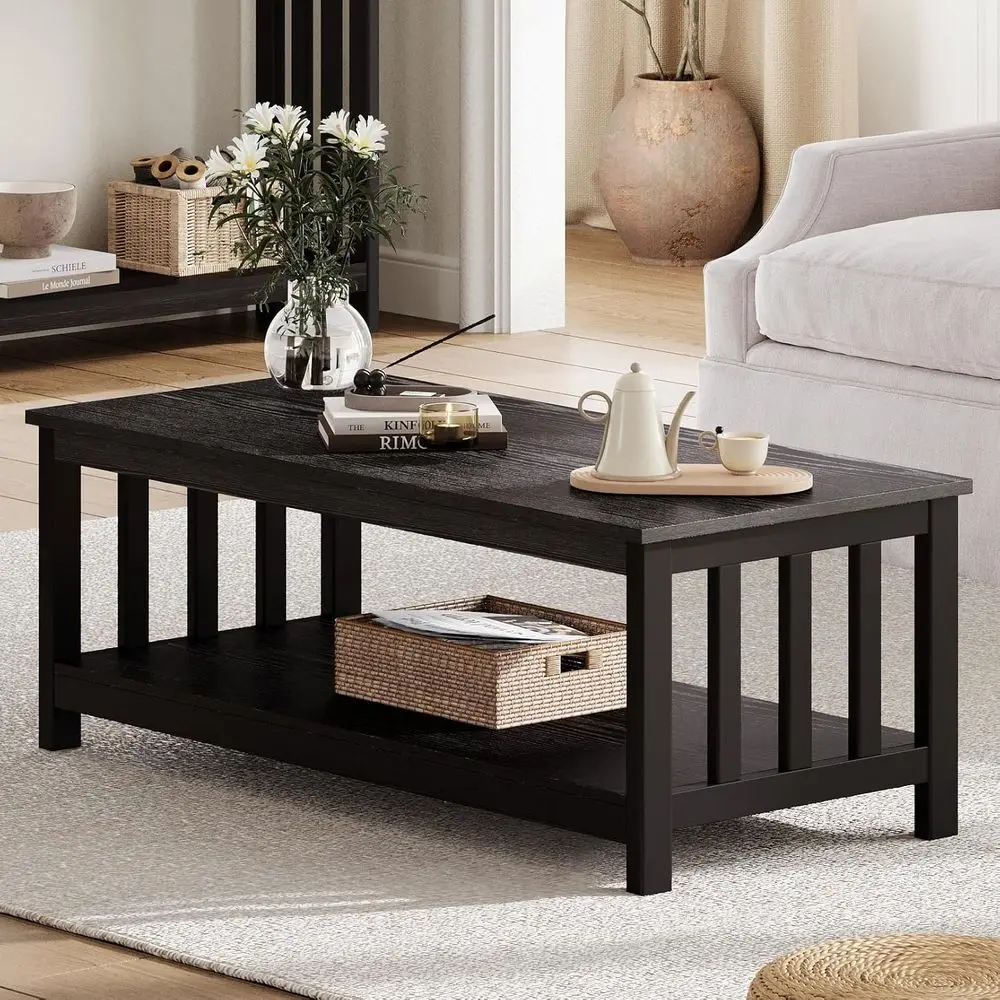 Black Wooden Shelved Living Room Table, 47 inches
Black Wooden Shelved Living Room Table, 47 inches