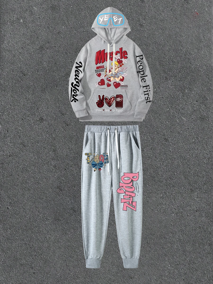 Gray Double-sided Printed Hoodie Paired With Printed Casual Pants Loose Hoodie Street Style Outfit With Casual Pants
Gray Double-sided Printed Hoodie Paired With Printed Casual Pants Loose Hoodie Street Style Outfit With Casual Pants