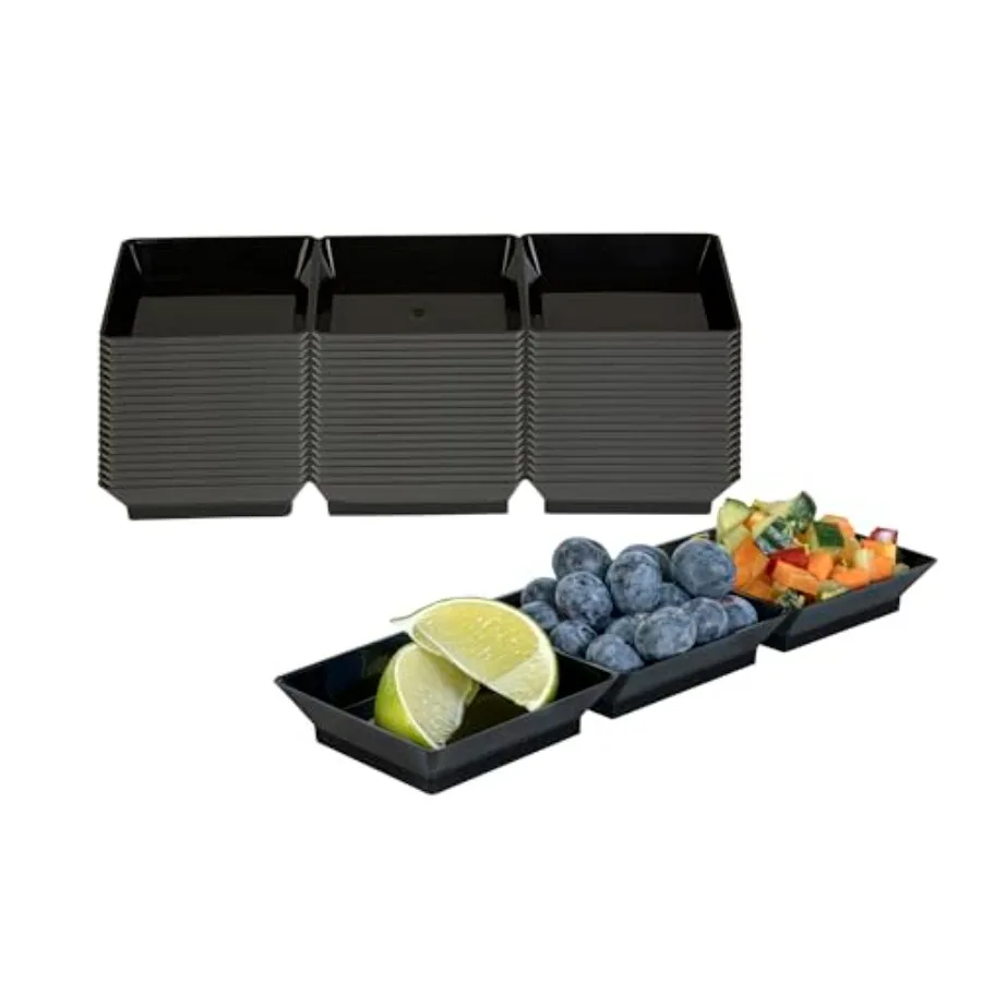 7.5 x 2.5 Inch Sauce Trays 100 Disposable Divided Serving Plates - Lids Sold Separately Disposable Black Plastic 3 Compartment
7.5 x 2.5 Inch Sauce Trays 100 Disposable Divided Serving Plates - Lids Sold Separately Disposable Black Plastic 3 Compartment