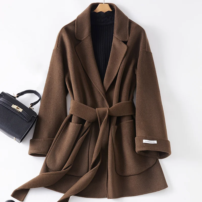 2023 New Double Sided Cashmere Coat Women's Short Coffee Small High End 100 Pure Wool Coat
2023 New Double Sided Cashmere Coat Women's Short Coffee Small High End 100 Pure Wool Coat