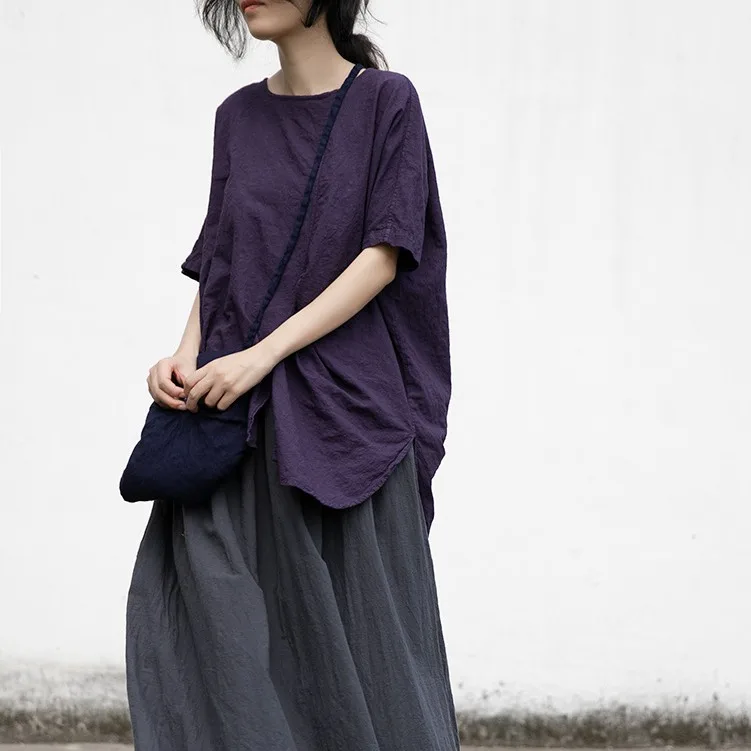 New cotton and linen irregular short-sleeved T-shirt casual literary and retro short-sleeved four-pronged top fashionable casual
New cotton and linen irregular short-sleeved T-shirt casual literary and retro short-sleeved four-pronged top fashionable casual