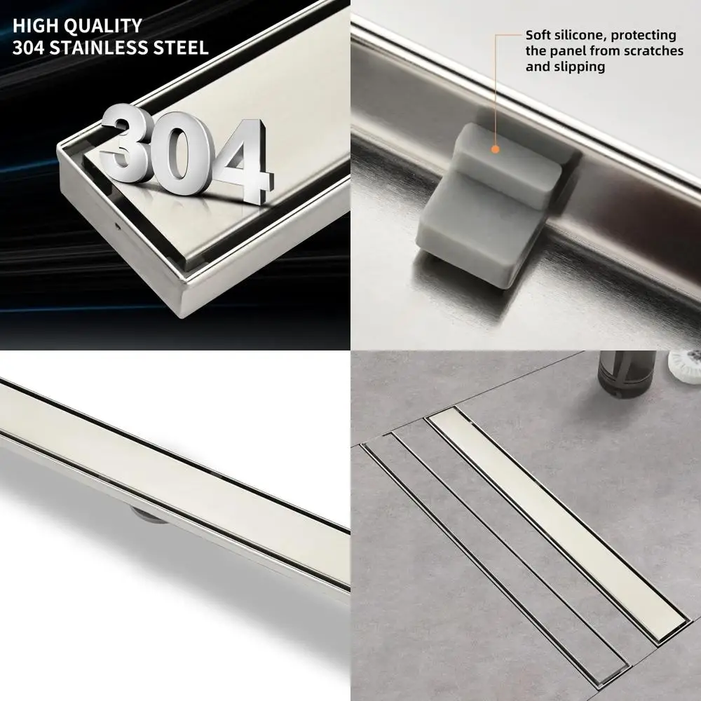 28 Brushed 304 Stainless Steel Rectangular Shower Drain with Reversible Tile Pattern Cover and Hair Catcher
28 Brushed 304 Stainless Steel Rectangular Shower Drain with Reversible Tile Pattern Cover and Hair Catcher