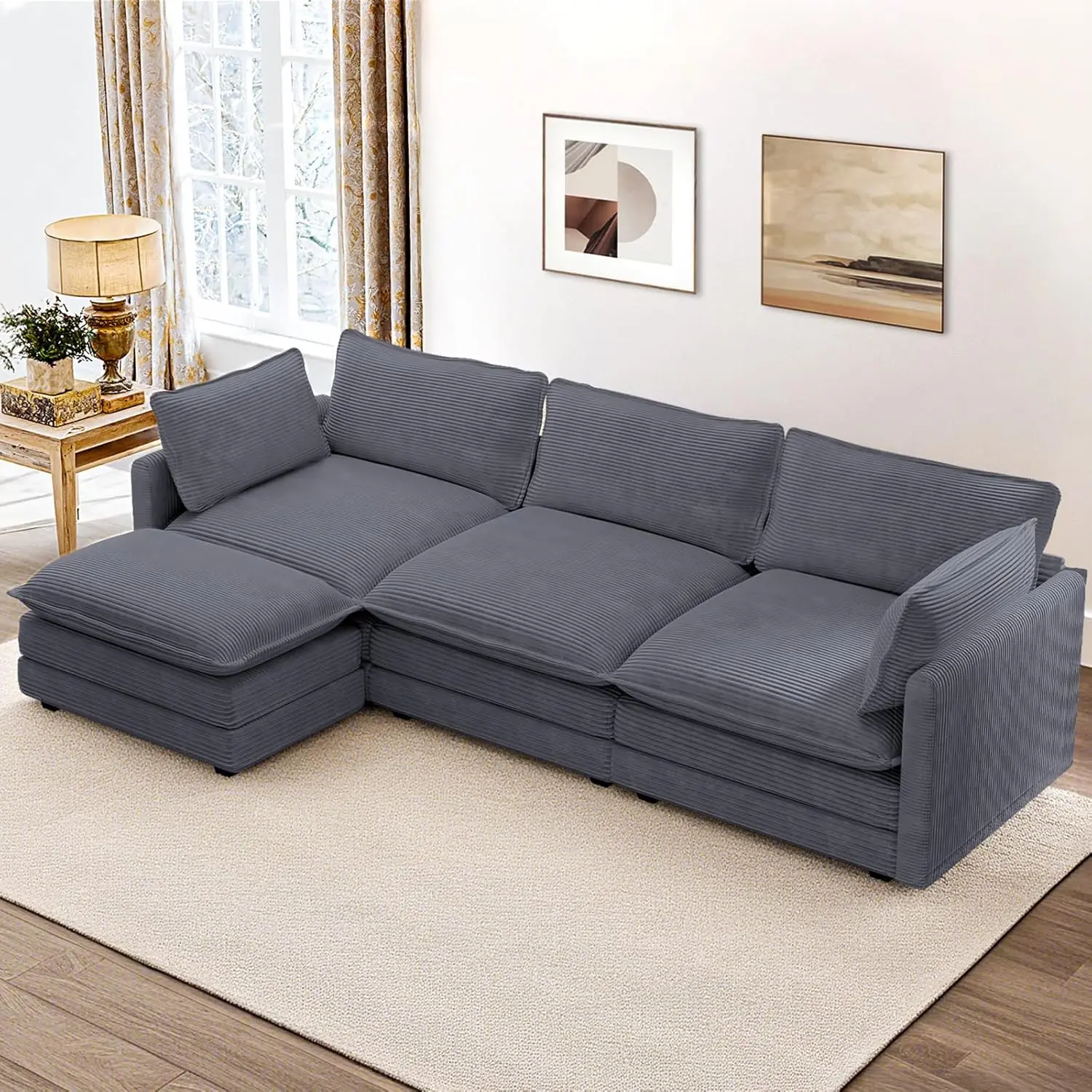 Modular Sectional Sofa with Movable Ottoman, 112 Inch L Shaped Could Couches for Living Room, 4 Deep Seat Modern Corduroy Sofa
Modular Sectional Sofa with Movable Ottoman, 112 Inch L Shaped Could Couches for Living Room, 4 Deep Seat Modern Corduroy Sofa