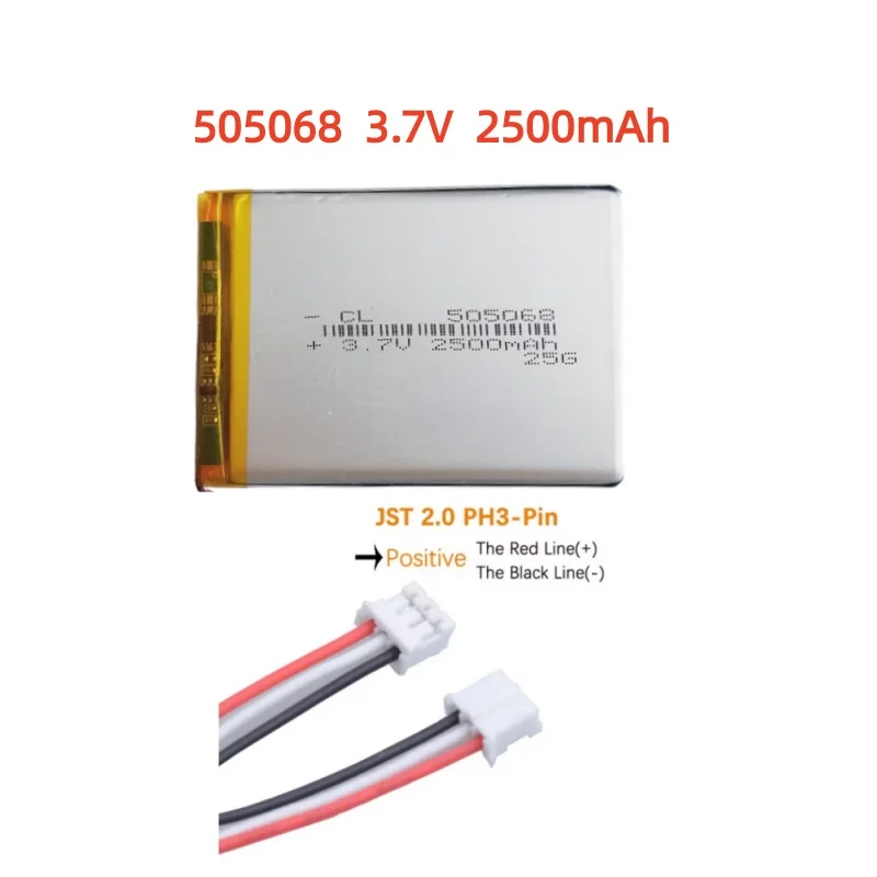 3.7V 2500mAh 7.4Wh Li Lithium Battery 505068 JST 3Pin 2.0mm Thermistor 3-Wires Repair GPS Bluetooth Speaker LED Light DashCam
3.7V 2500mAh 7.4Wh Li Lithium Battery 505068 JST 3Pin 2.0mm Thermistor 3-Wires Repair GPS Bluetooth Speaker LED Light DashCam