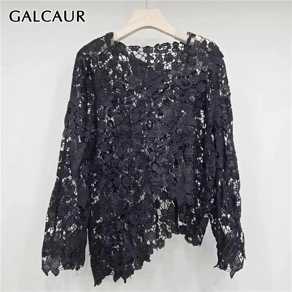 GALCAUR Black Spliced Embroidered Flower Shirt Female O Neck Long Sleeve Irregular Hollow Out Women's Shirts Summer New Style
GALCAUR Black Spliced Embroidered Flower Shirt Female O Neck Long Sleeve Irregular Hollow Out Women's Shirts Summer New Style