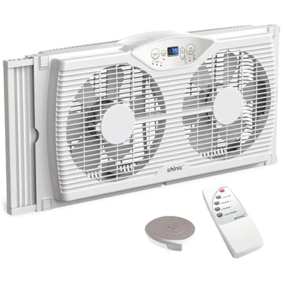 Twin Window Fan with Reversible Airflow, Window Fan with Thermostat and LED Display, 3 Speeds, Remote Control and Foam Sealing
Twin Window Fan with Reversible Airflow, Window Fan with Thermostat and LED Display, 3 Speeds, Remote Control and Foam Sealing
