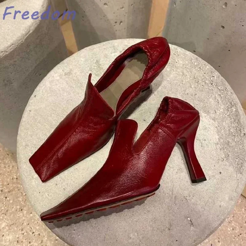 PU Leather Square Toe Burgundy French Women Pumps Shoes Stiletto High Heels Slip On Design Casual Mules
PU Leather Square Toe Burgundy French Women Pumps Shoes Stiletto High Heels Slip On Design Casual Mules