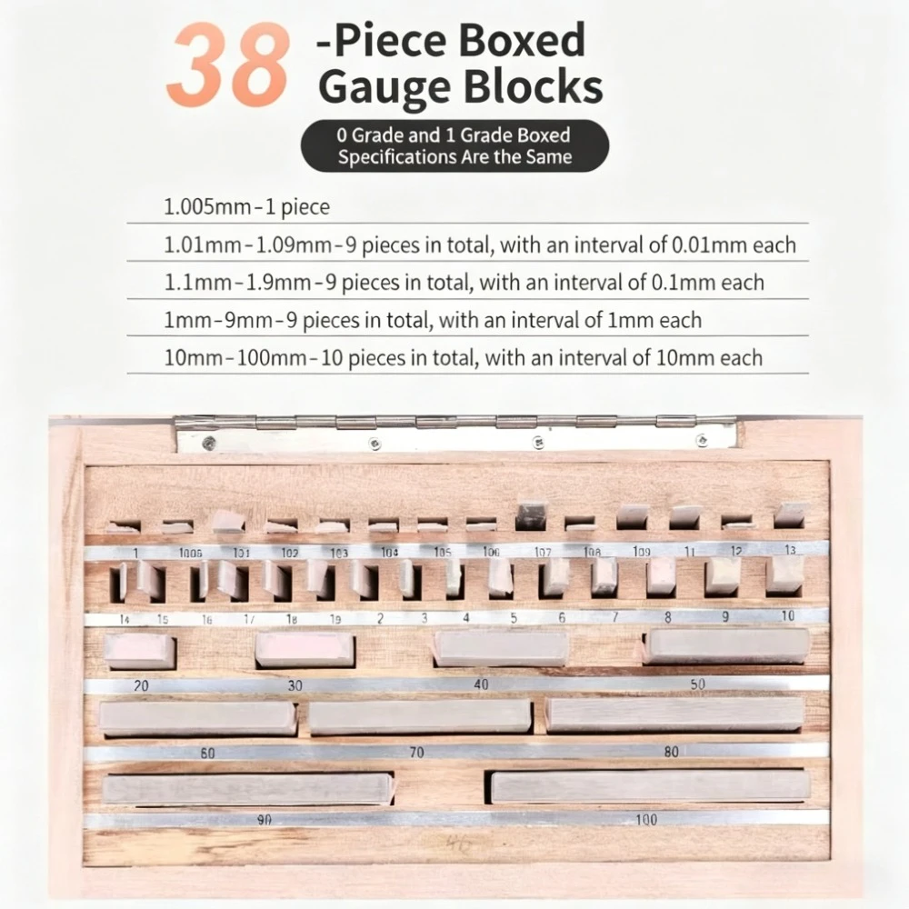32pcs 38pcs Small Precision Steel Gauge Blocks Set Metric Grade 1 Measuring Block for Basic Workshop Calibration
32pcs 38pcs Small Precision Steel Gauge Blocks Set Metric Grade 1 Measuring Block for Basic Workshop Calibration