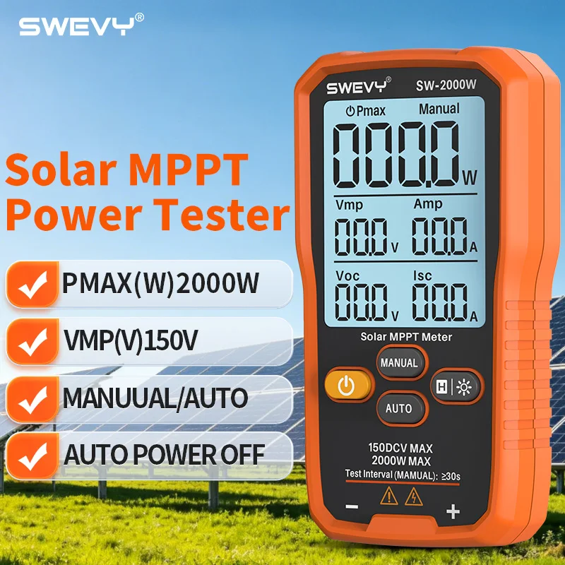 WEVY Multifunction High Precision 1000W/2000W Solar MPPT Power Tester Pmax Voc Isc Auto/Manual LCD Solar Panel Battery Voltage
WEVY Multifunction High Precision 1000W/2000W Solar MPPT Power Tester Pmax Voc Isc Auto/Manual LCD Solar Panel Battery Voltage