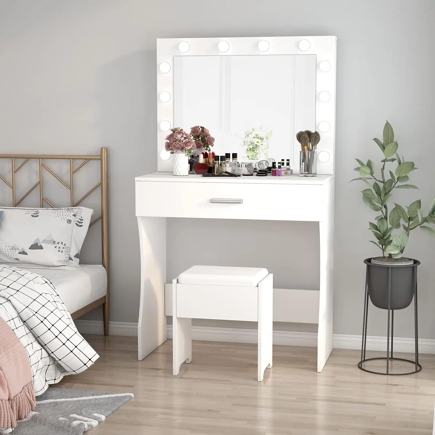Vabches Makeup Vanity with Lights, Vanity Desk Makeup Table, Brightness Adjustable, Large Drawer Sturdy Vanity for Bedroom Studi
Vabches Makeup Vanity with Lights, Vanity Desk Makeup Table, Brightness Adjustable, Large Drawer Sturdy Vanity for Bedroom Studi