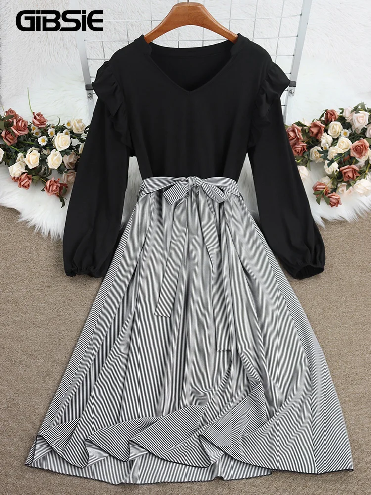 GIBSIE Plus Size Striped V-Neck Long Sleeve Belted Dress Women 2025 Autumn Ruffle Trim Elegant High Waist A-line Long Dresses
GIBSIE Plus Size Striped V-Neck Long Sleeve Belted Dress Women 2025 Autumn Ruffle Trim Elegant High Waist A-line Long Dresses