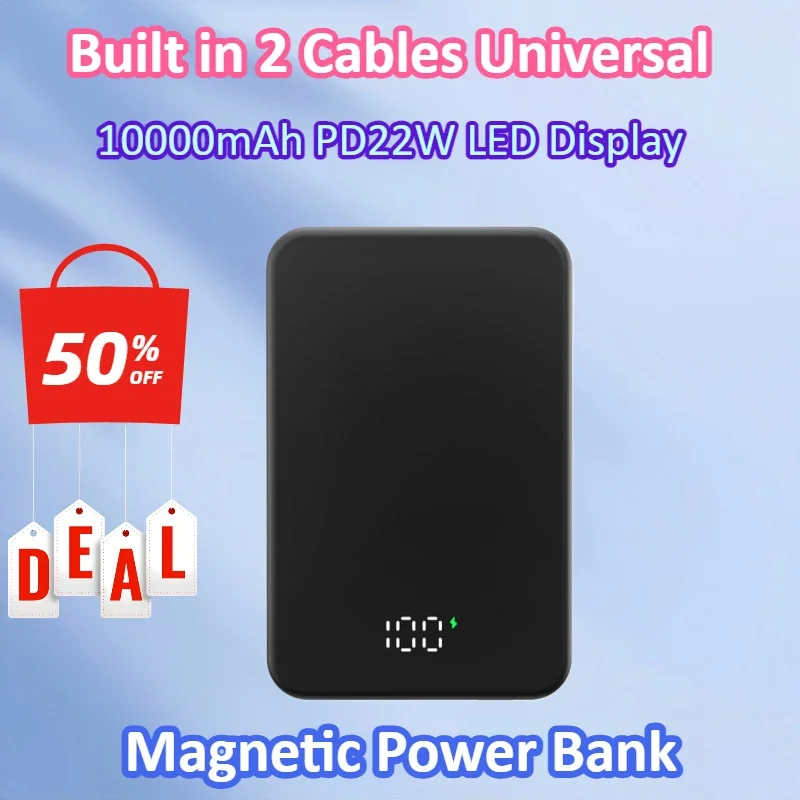10000mAh PD22W Magnetic Power Bank Built in Cables Fast Charging LED Display External Battery for IPhone 16 15 Xiaomi Samsung
10000mAh PD22W Magnetic Power Bank Built in Cables Fast Charging LED Display External Battery for IPhone 16 15 Xiaomi Samsung