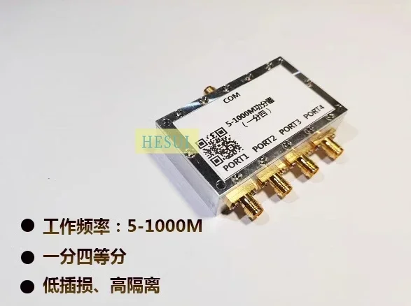 5MHz - 1000MHz 1GHz 1 divide 4 RF power divider Module RF clock divider module with CNC aluminum alloy shell
5MHz - 1000MHz 1GHz 1 divide 4 RF power divider Module RF clock divider module with CNC aluminum alloy shell