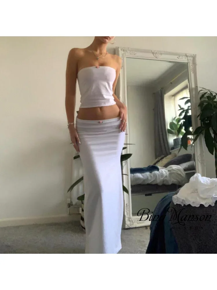 2023 Summer Women's Chest Wrap Sexy Tube Top+Low Waist Long Dress Shoulderless Two Piece Cut Top Y2K Set Gothic Vintage
2023 Summer Women's Chest Wrap Sexy Tube Top+Low Waist Long Dress Shoulderless Two Piece Cut Top Y2K Set Gothic Vintage