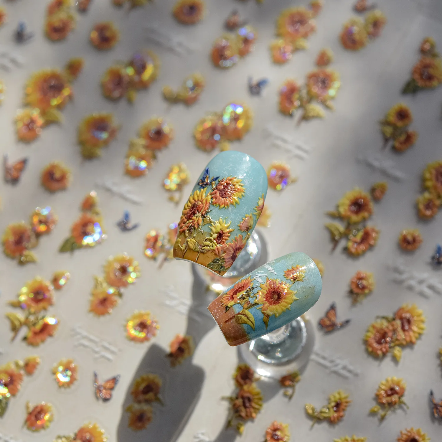 Fashion Sunflower Nail Stickers 5D Reliefs Embossed Flower Butterfly Back Glue Stickers Spring Nail Art Decorations Parts Decals
Fashion Sunflower Nail Stickers 5D Reliefs Embossed Flower Butterfly Back Glue Stickers Spring Nail Art Decorations Parts Decals