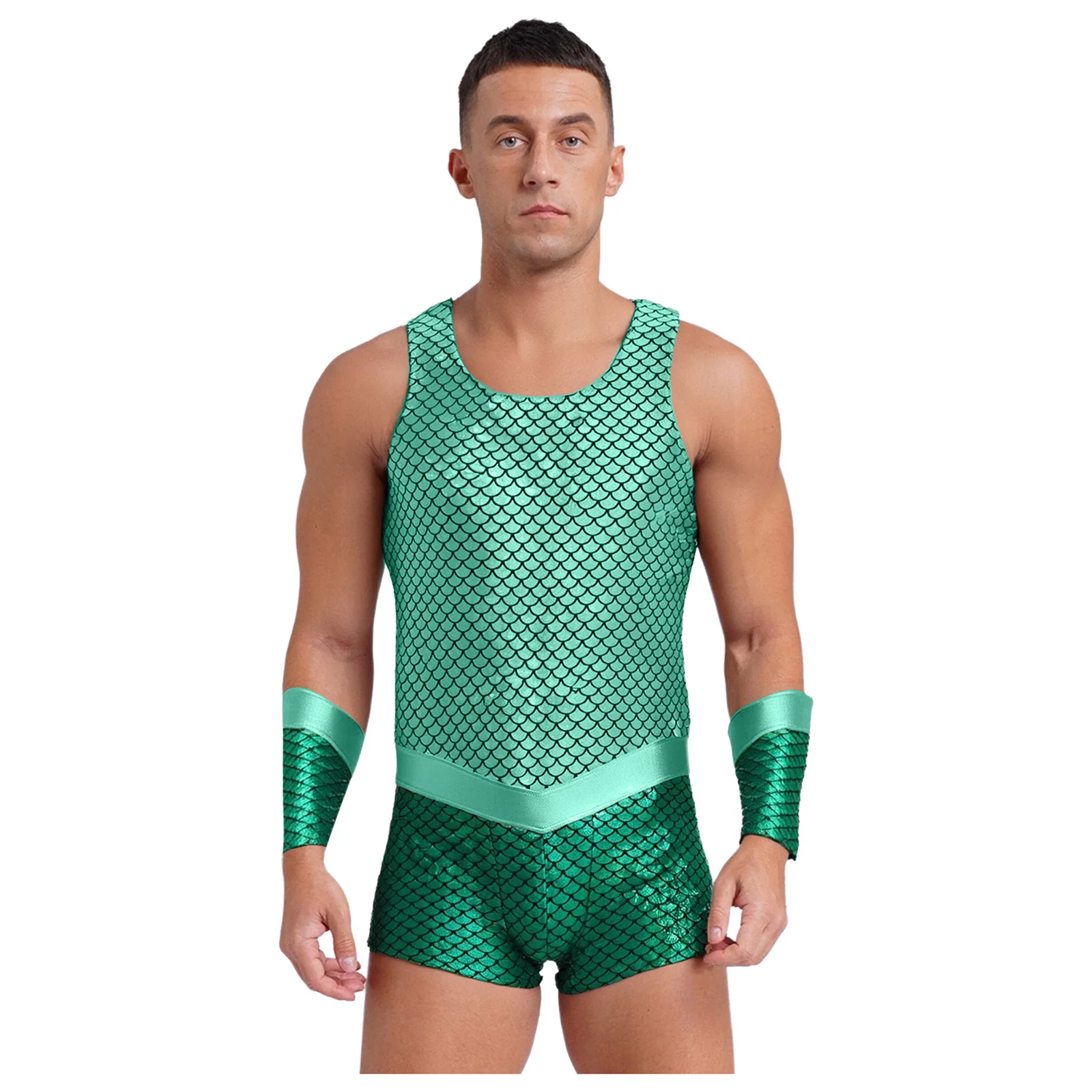 Men's Carnival Sea King Siren Cosplay Rompers Sleeveless Fish Scales Print Bodysuit Poseidon Merman Halloween Role Play Costumes
Men's Carnival Sea King Siren Cosplay Rompers Sleeveless Fish Scales Print Bodysuit Poseidon Merman Halloween Role Play Costumes