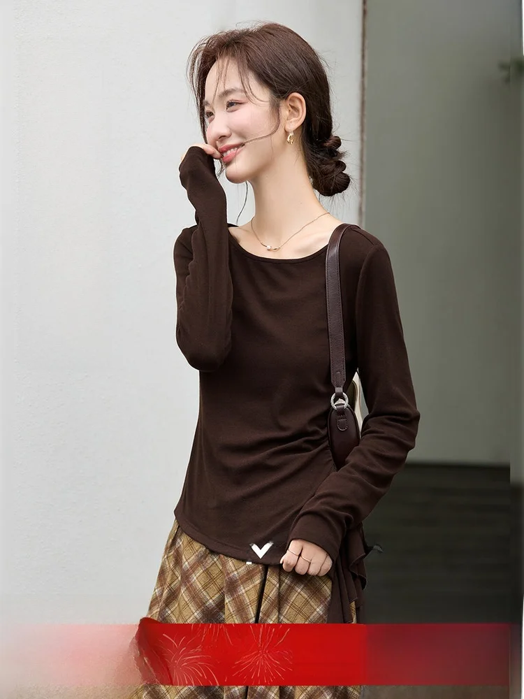 Женская облегающая трикотажная футболка с длинным рукавом и U-образным вырезом, однотонная, весенняя новинка, стильный дизайн, базовая модель, модная повседневная одежда
Женская облегающая трикотажная футболка с длинным рукавом и U-образным вырезом, однотонная, весенняя новинка, стильный дизайн, базовая модель, модная повседневная одежда