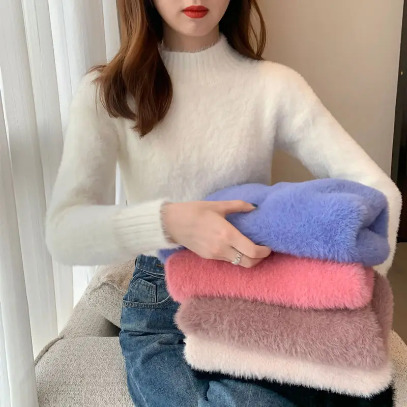 Women's ort Thiened f-High Collar Sweater Autumn Winter Warm Inner Wear Water Rabbit Fur Soft Sle Base irt Top
Women's ort Thiened f-High Collar Sweater Autumn Winter Warm Inner Wear Water Rabbit Fur Soft Sle Base irt Top