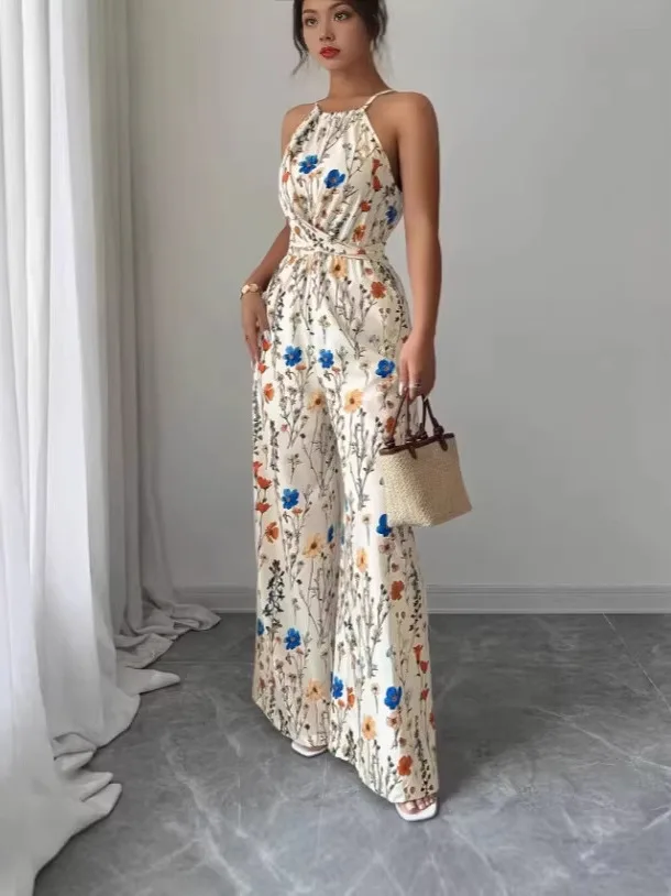 Girls Floral Print One-Piece Wide Leg Pants Necktie Waist-Cinching High-Waisted Jumpsuit Sleeveless Long Pants Casual Wear
Girls Floral Print One-Piece Wide Leg Pants Necktie Waist-Cinching High-Waisted Jumpsuit Sleeveless Long Pants Casual Wear
