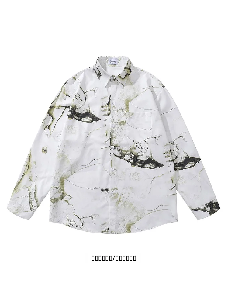 Loose Long Sve irt Creative Texture Print Collared from ex Couples Chinese Sle Faionable Autumn Wear
Loose Long Sve irt Creative Texture Print Collared from ex Couples Chinese Sle Faionable Autumn Wear