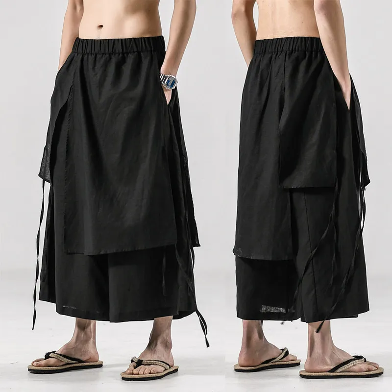 Men's Irregular Skirts Pants Cotton Linen Harajuku Wide Leg Pants Solid Color Casual Elastic Waist Trousers Loose Punk Pantalon
Men's Irregular Skirts Pants Cotton Linen Harajuku Wide Leg Pants Solid Color Casual Elastic Waist Trousers Loose Punk Pantalon