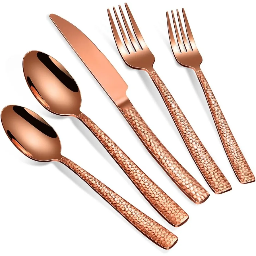 40Piece Silverware Set Rose Gold Hammered Stainless Steel Flatware Sets for 8 FoodGrade Tableware Set Including Fork Knife Spoo
40Piece Silverware Set Rose Gold Hammered Stainless Steel Flatware Sets for 8 FoodGrade Tableware Set Including Fork Knife Spoo