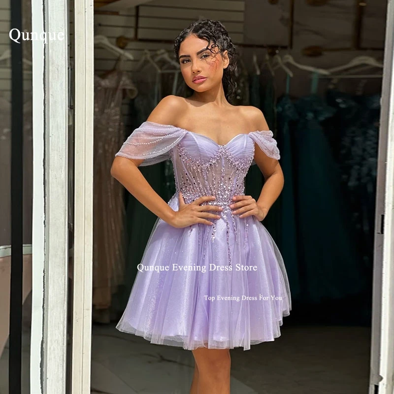 Qunque Lilac Tulle Prom Dresses A Line Sexy Sweetheart Short Evening Gowns Glitter Beadings Pearls Vestidos De Novia Customized
Qunque Lilac Tulle Prom Dresses A Line Sexy Sweetheart Short Evening Gowns Glitter Beadings Pearls Vestidos De Novia Customized