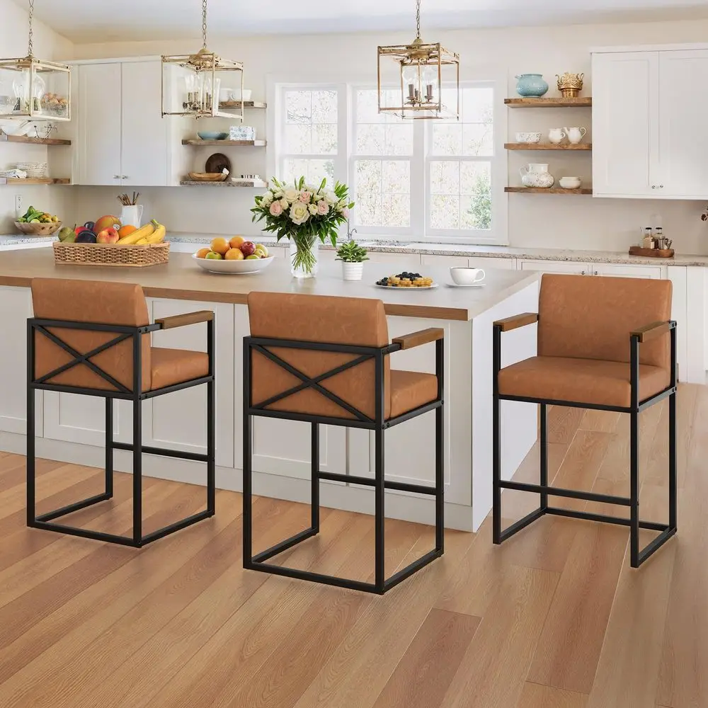 Bar Stools Set of 3, Counter Height Bar Stools with Backs and Arms, Modern BarStools with Metal Legs, Upholstered Bar Chairs fo
Bar Stools Set of 3, Counter Height Bar Stools with Backs and Arms, Modern BarStools with Metal Legs, Upholstered Bar Chairs fo